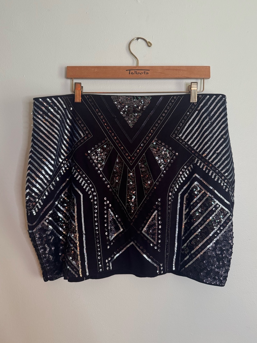 Express Black Sequin Geometric Stretch Mini Skirt (XL)